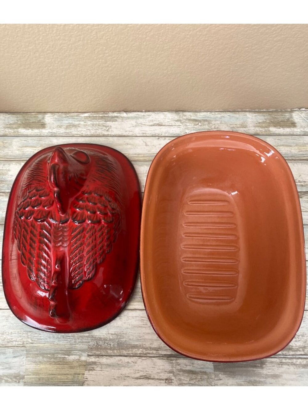 Tabularasa Ceramic Red Hen Roaster Casserole Pan Dish Vintage Italy – No Rack - Picture 6 of 10